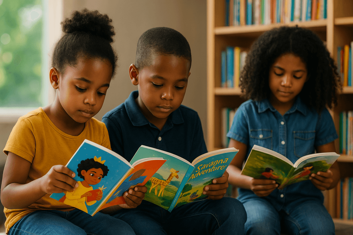 Enfants africains lisant joyeusement