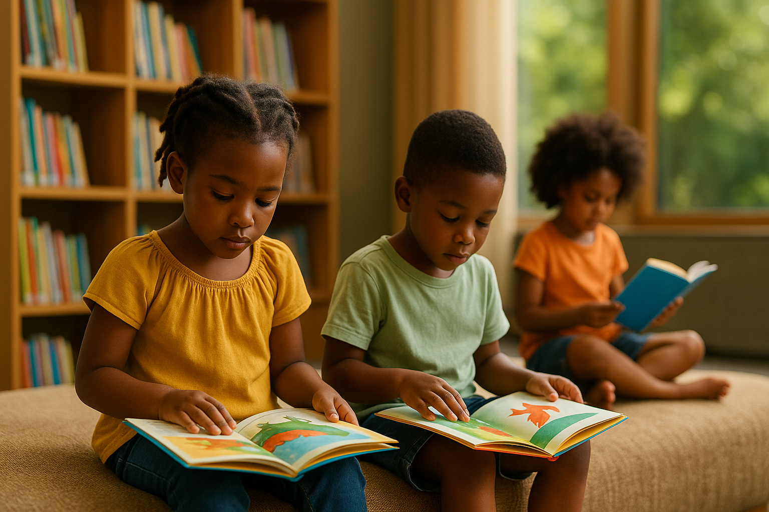 Parent et enfant africains partageant un moment de lecture ensemble dans un cadre familial intime